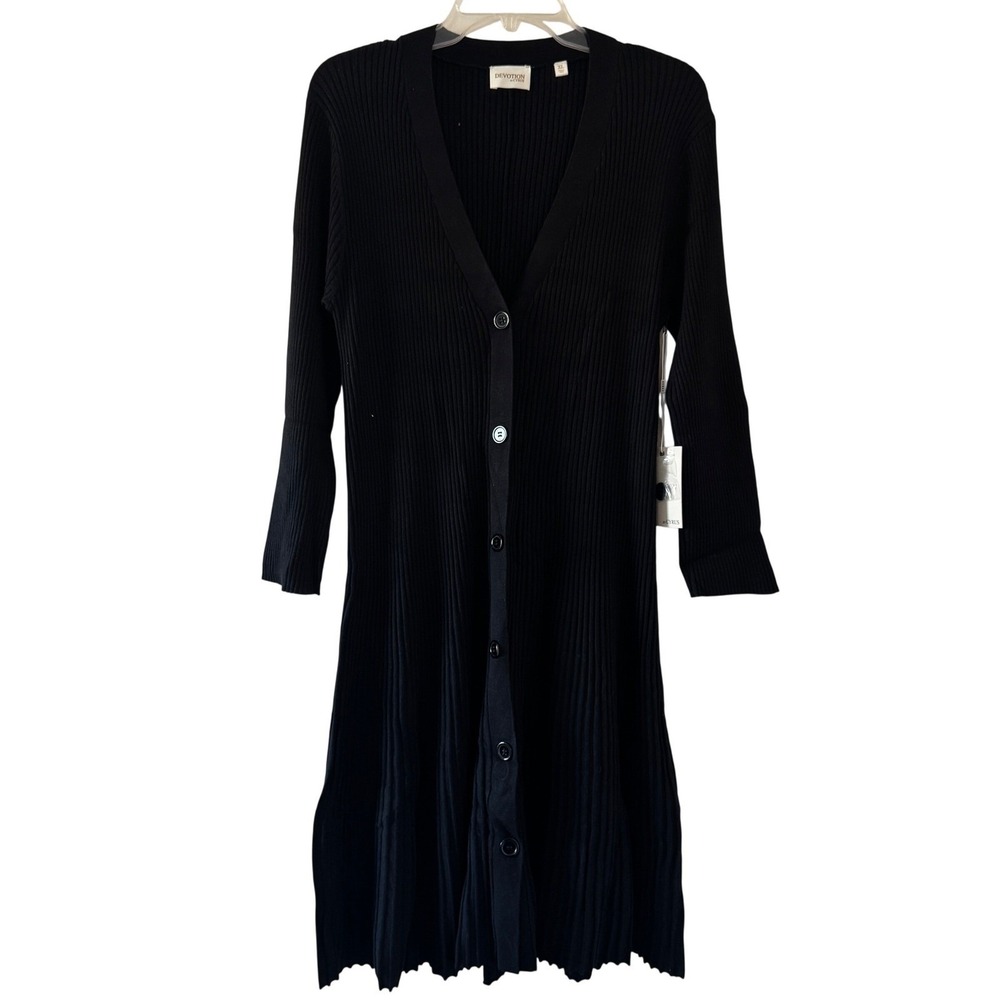 Devotion by Cyrus Dress Womens XL Ribbed Knit Button Front Black NEW Workwear - Picture 2 of 6